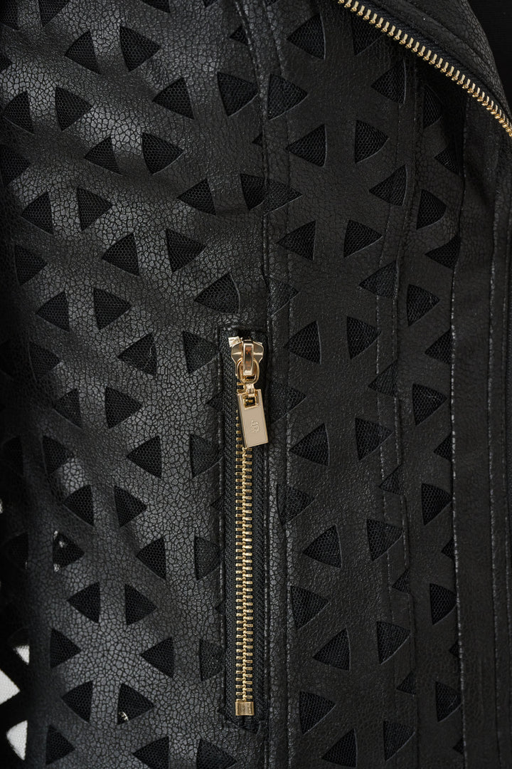 Foiled Faux Suede And Mesh Moto Jacket Style 263910