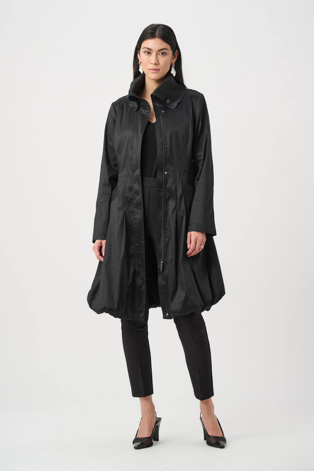 Stretch Taffeta Belted Fit & Flare Balloon Coat Style 263911