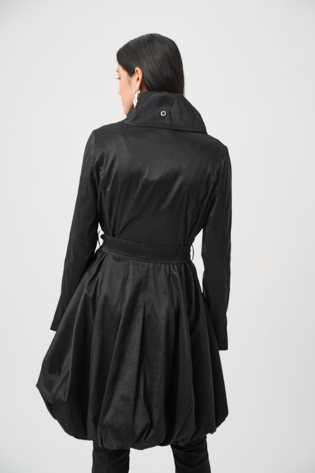 Stretch Taffeta Belted Fit & Flare Balloon Coat Style 263911