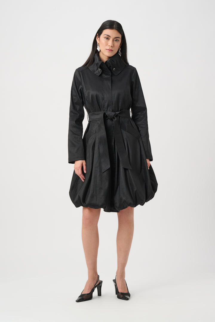 Stretch Taffeta Belted Fit & Flare Balloon Coat Style 263911
