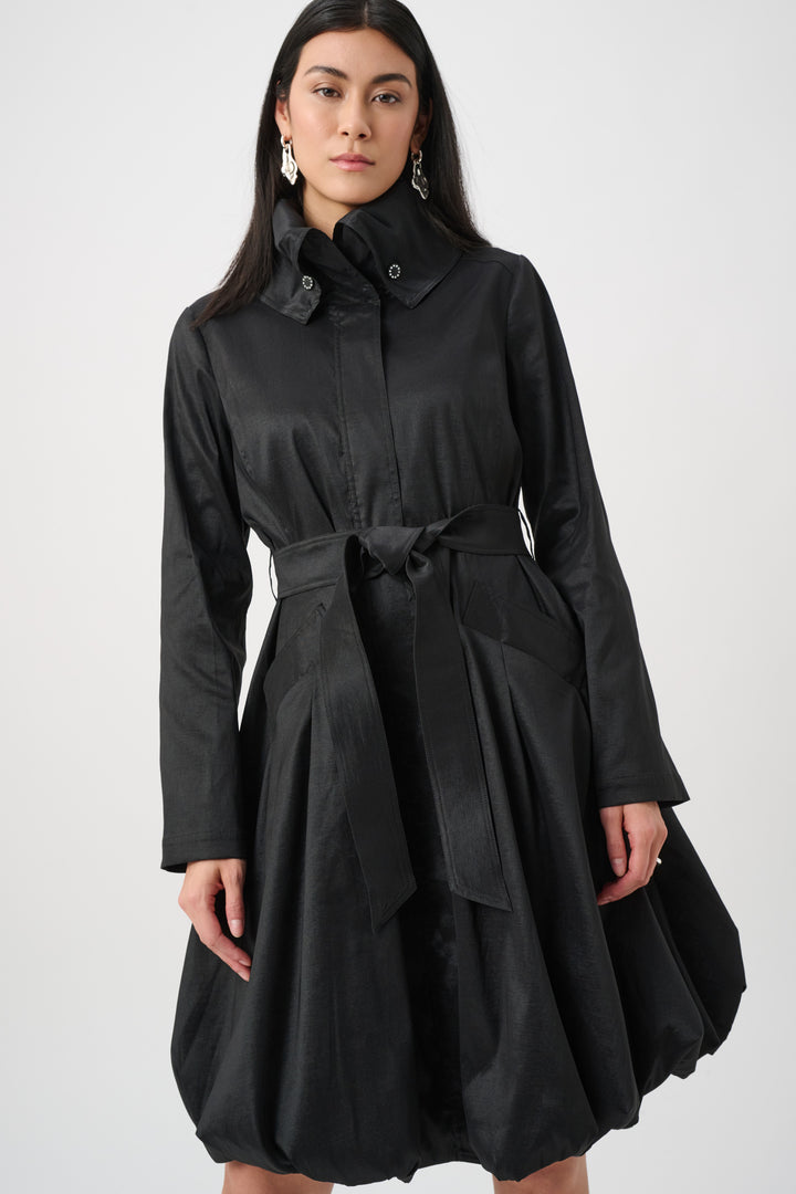 Stretch Taffeta Belted Fit & Flare Balloon Coat Style 263911