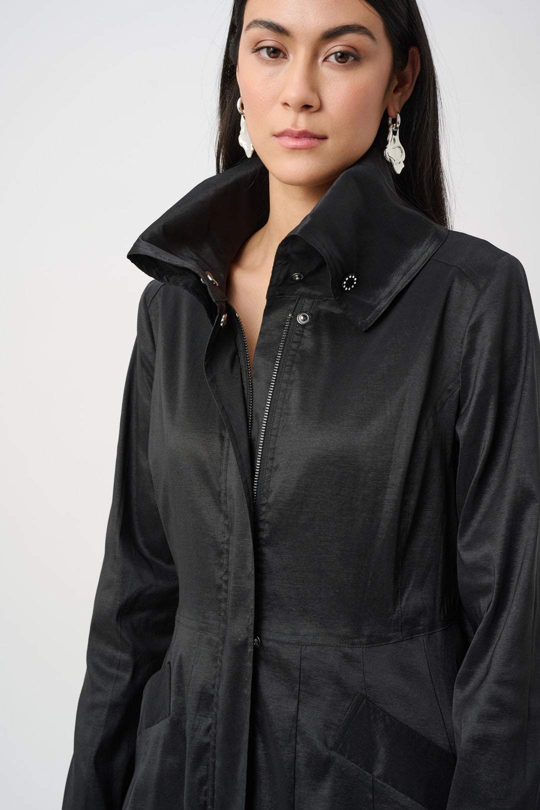 Stretch Taffeta Belted Fit & Flare Balloon Coat Style 263911
