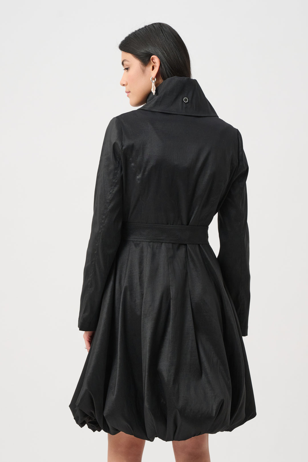 Stretch Taffeta Belted Fit & Flare Balloon Coat Style 263911