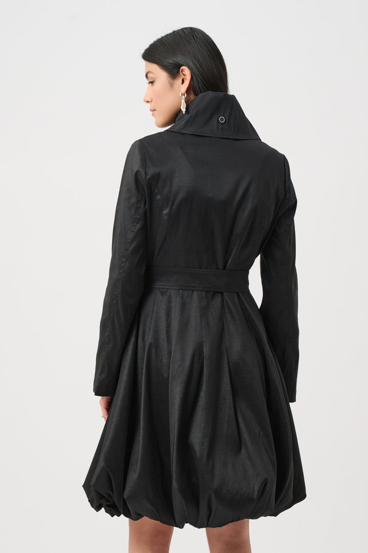 Stretch Taffeta Belted Fit & Flare Balloon Coat Style 263911