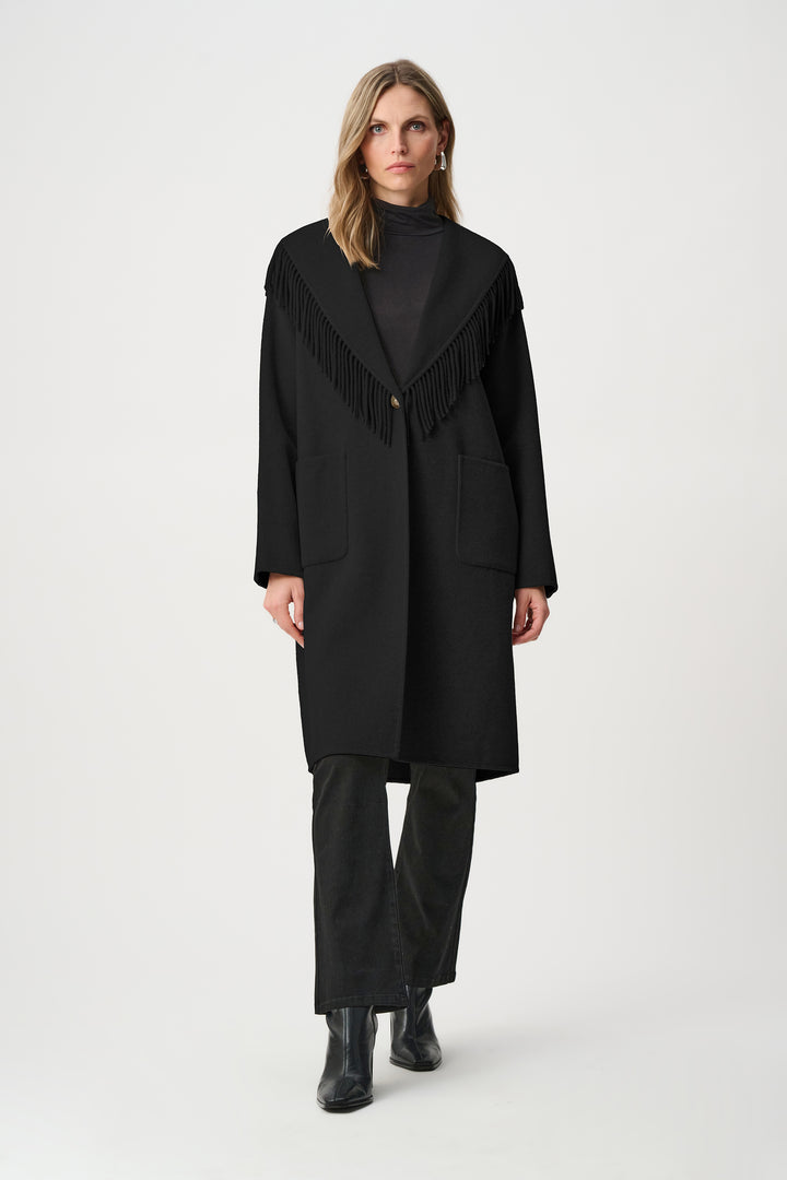Wool Blend Shawl Collar Fringed Coat Style 263912