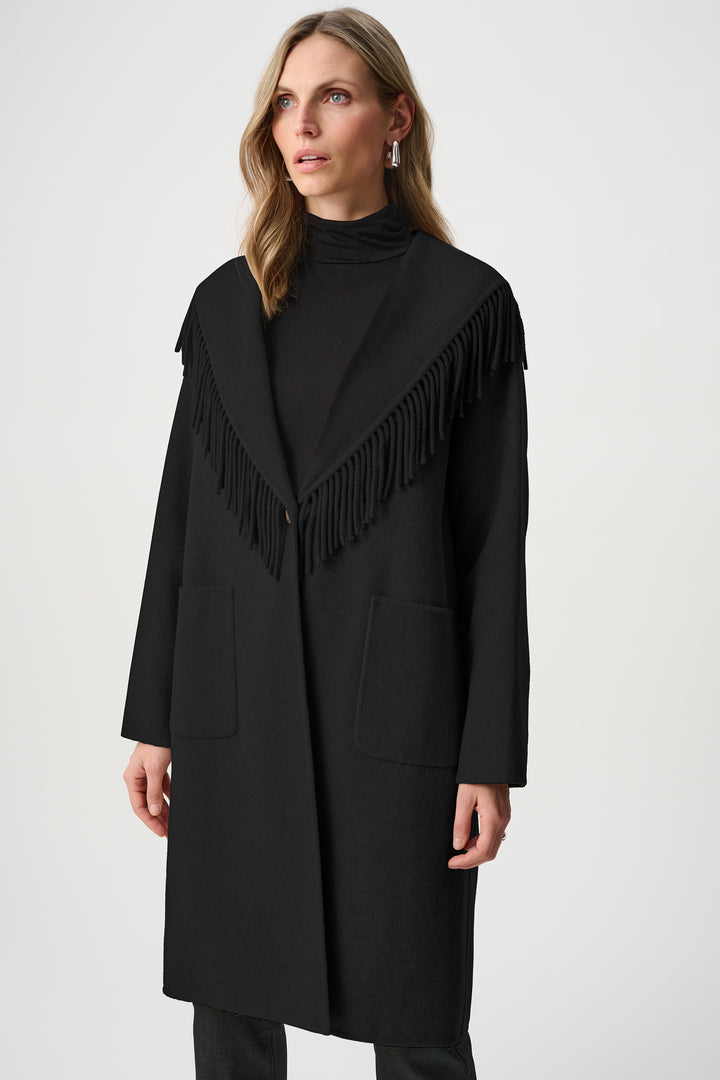 Wool Blend Shawl Collar Fringed Coat Style 263912