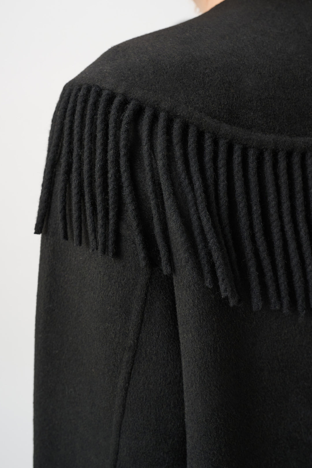 Wool Blend Shawl Collar Fringed Coat Style 263912