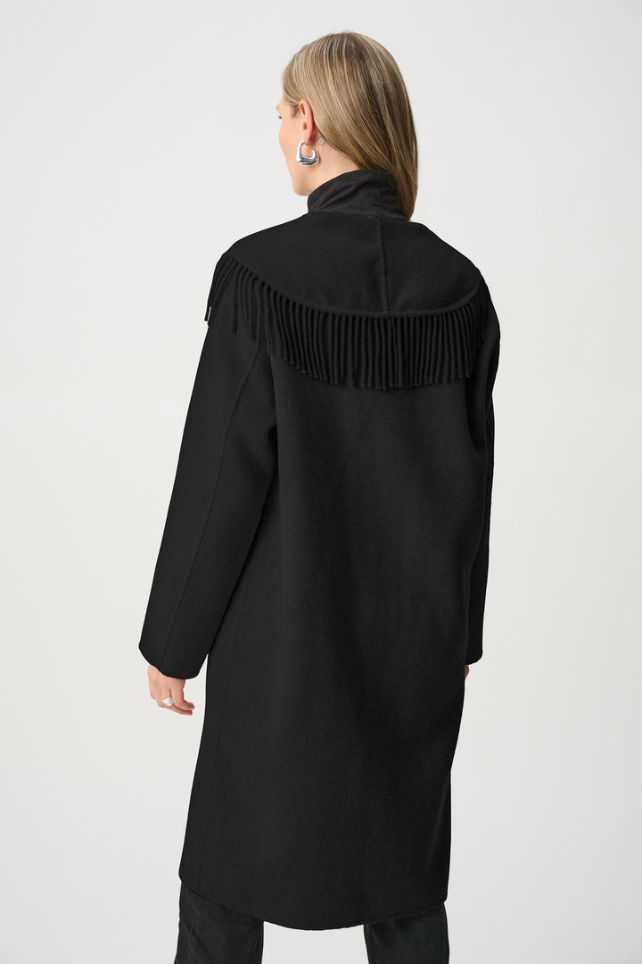 Wool Blend Shawl Collar Fringed Coat Style 263912