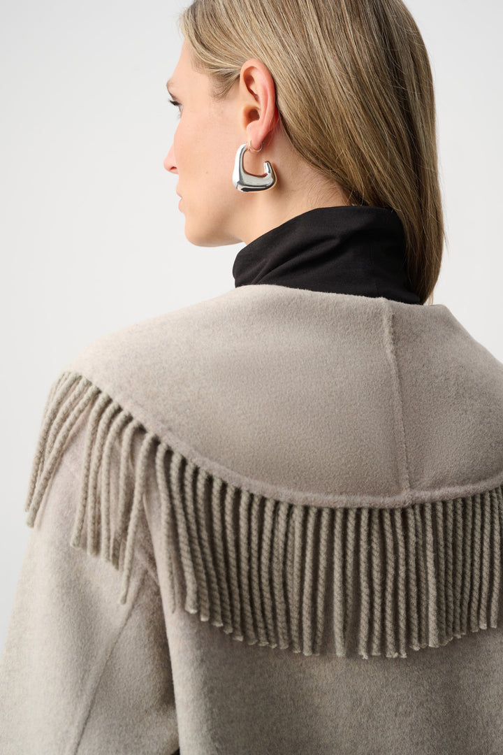 Wool Blend Shawl Collar Fringed Coat Style 263912