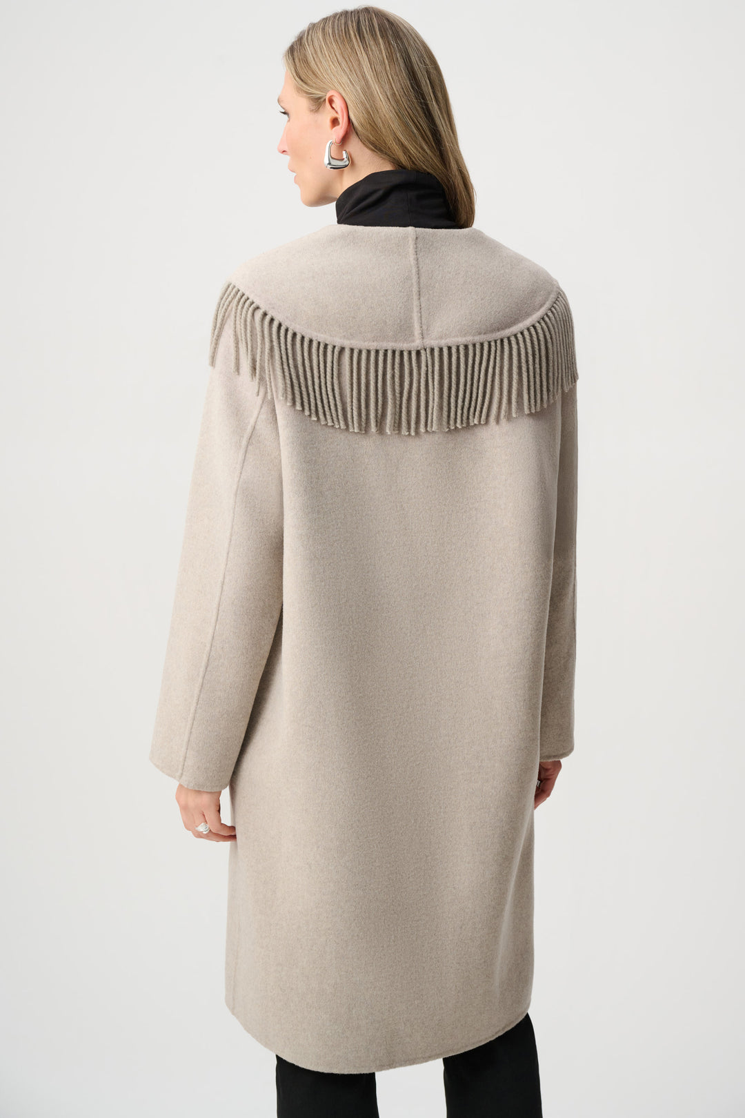 Wool Blend Shawl Collar Fringed Coat Style 263912
