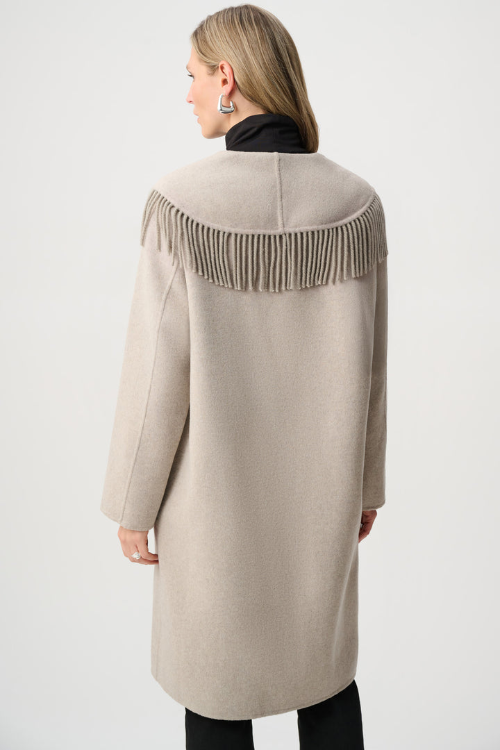 Wool Blend Shawl Collar Fringed Coat Style 263912