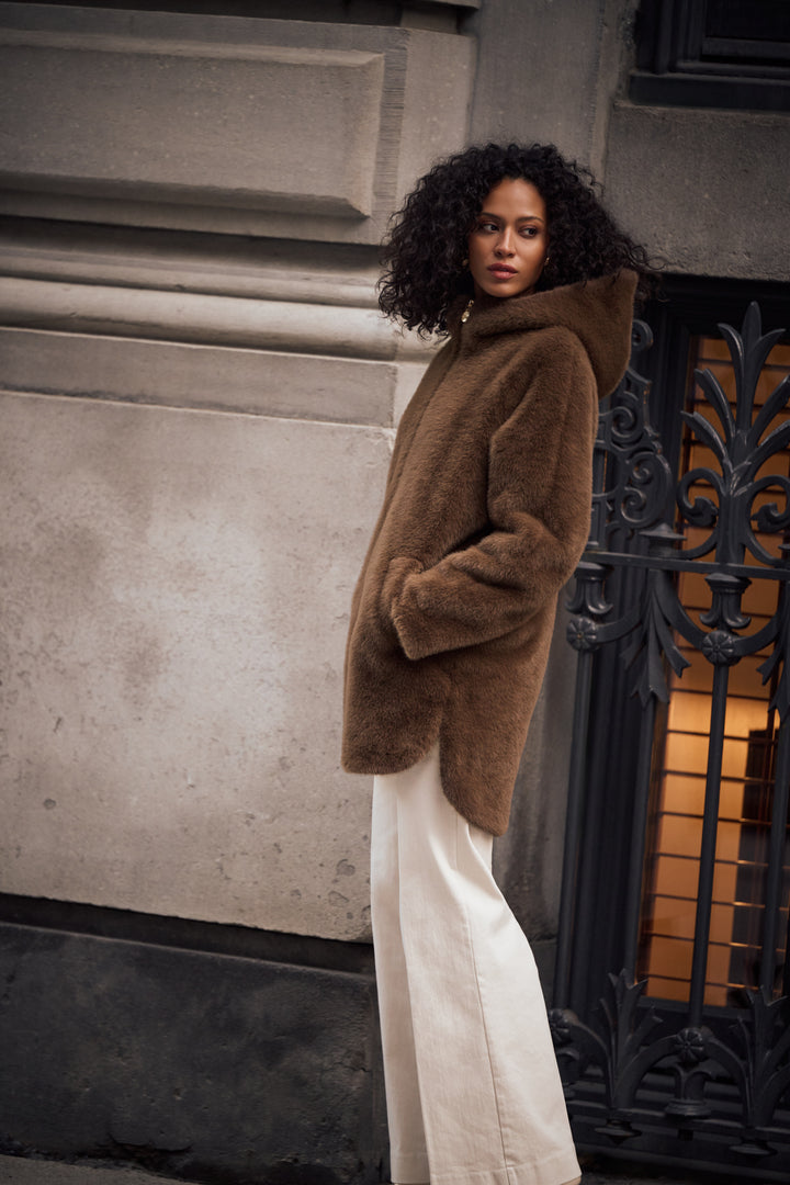 Faux Fur Hooded Coat Style 263914
