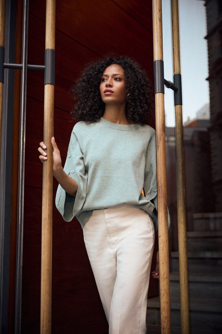 Brushed Viscose And Nylon Knit Tulip Sleeve Sweater Style 263935