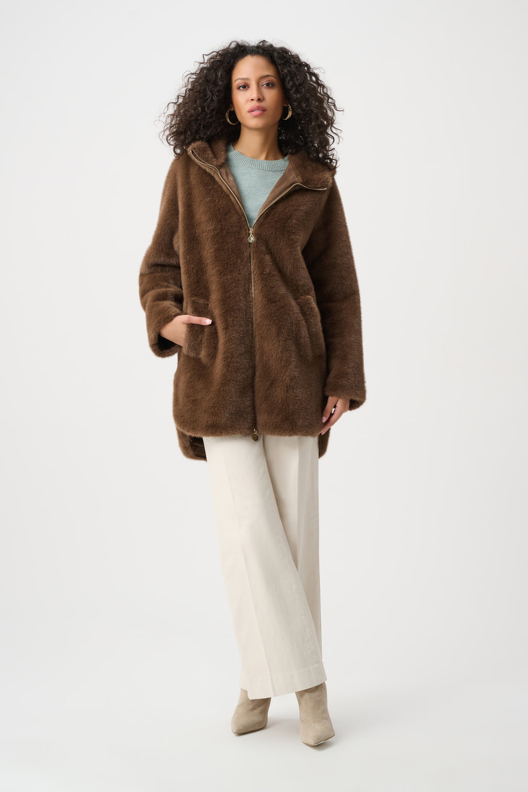 Faux Fur Hooded Coat Style 263914