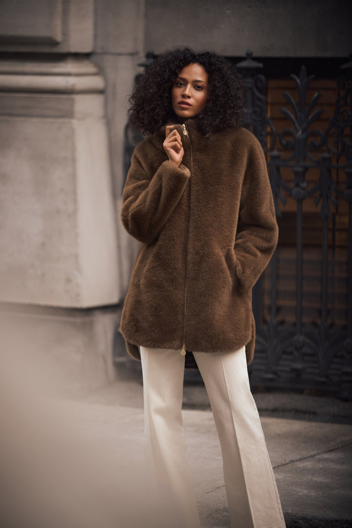 Faux Fur Hooded Coat Style 263914