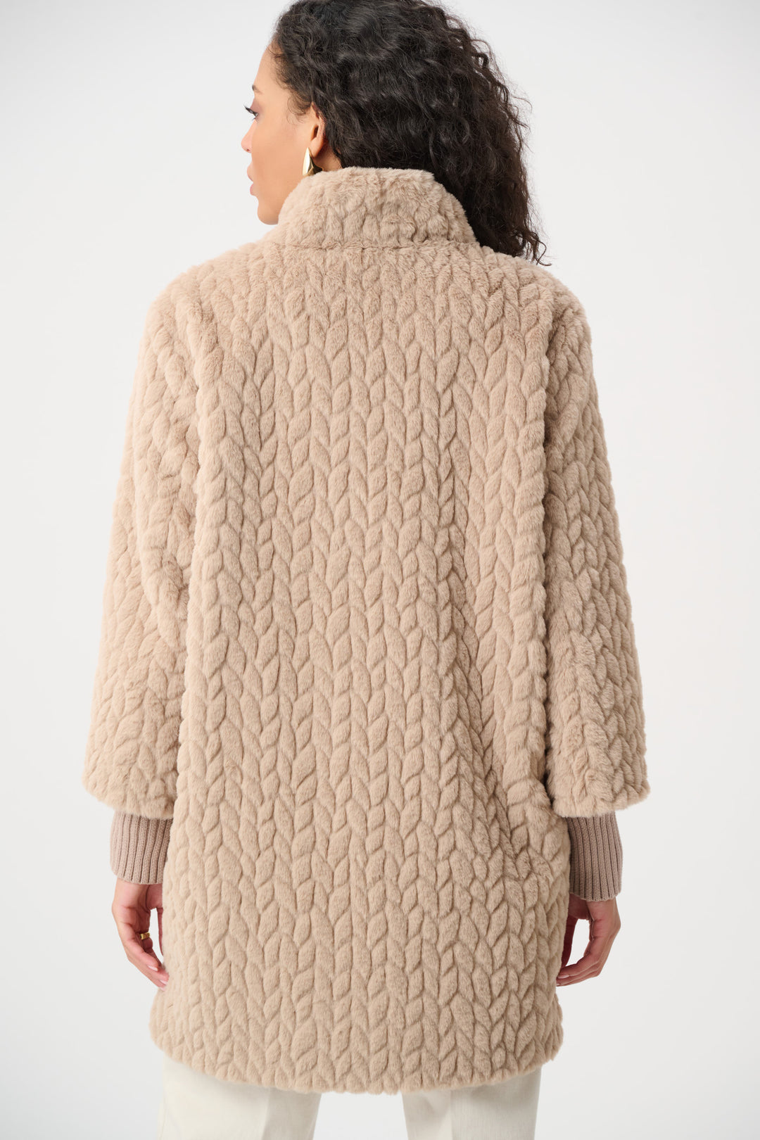 Textured Faux Fur Mock-Neck Coat Style 263915