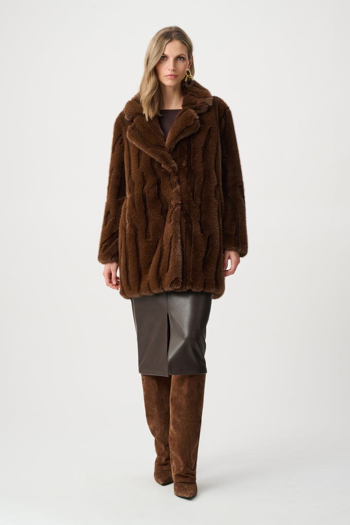 Textured Faux Fur Notch Collar Coat Style 263916