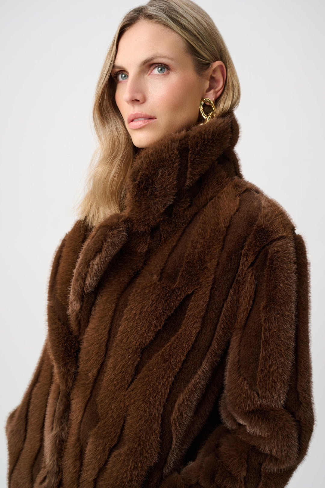 Textured Faux Fur Notch Collar Coat Style 263916