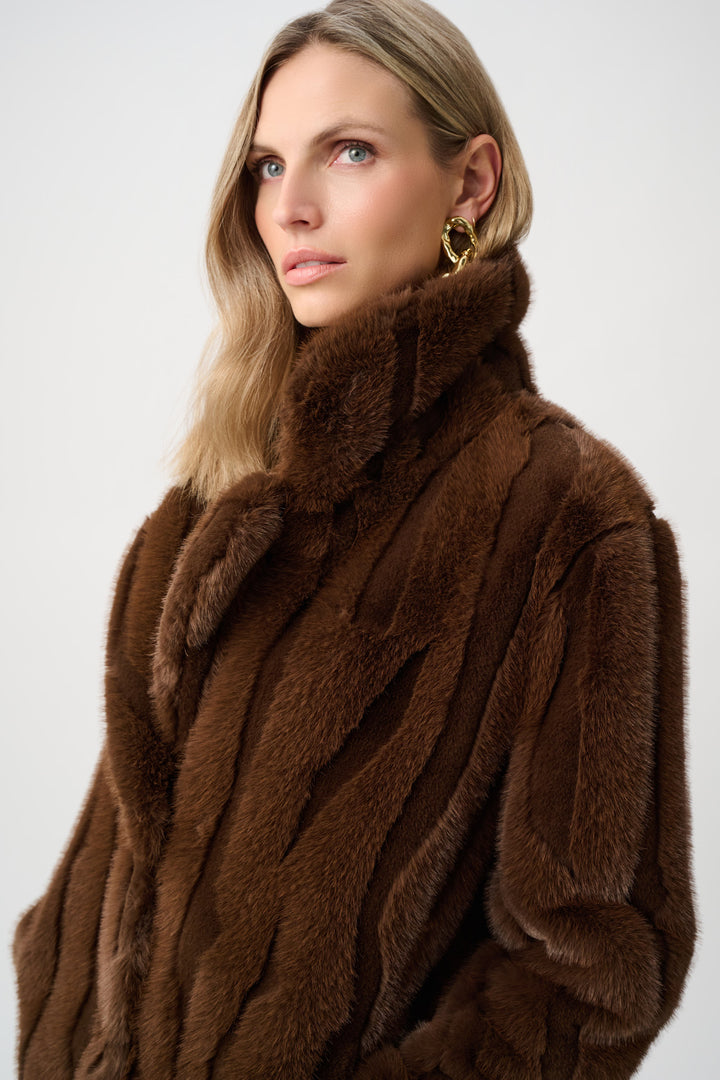 Textured Faux Fur Notch Collar Coat Style 263916