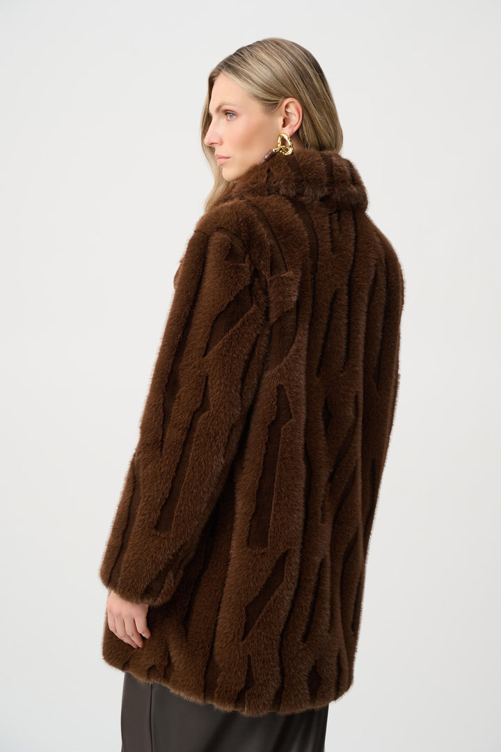 Textured Faux Fur Notch Collar Coat Style 263916