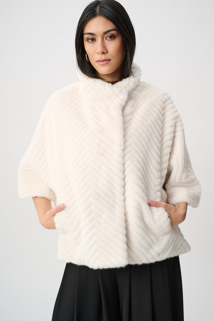 Chevron Faux Fur Cape-Style Jacket Style 263917