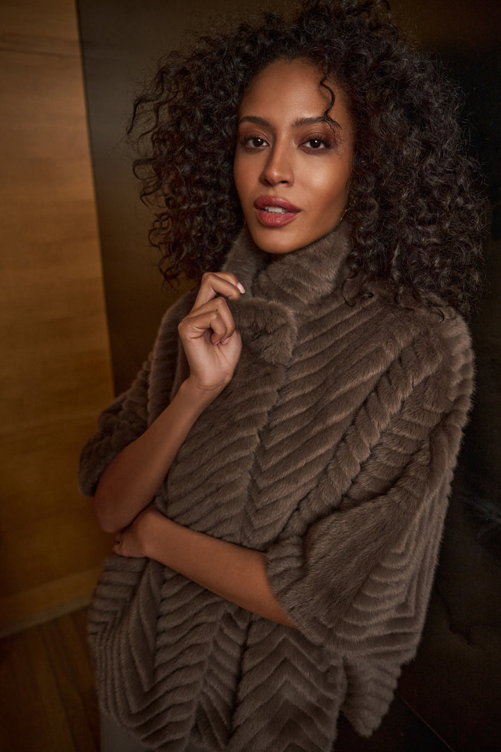 Chevron Faux Fur Cape-Style Jacket Style 263917