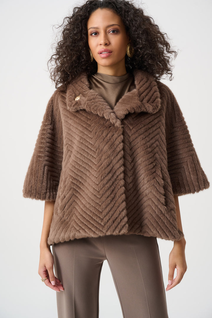 Chevron Faux Fur Cape-Style Jacket Style 263917