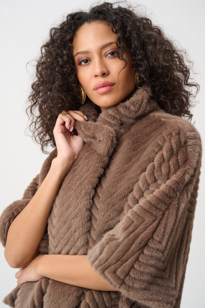 Chevron Faux Fur Cape-Style Jacket Style 263917