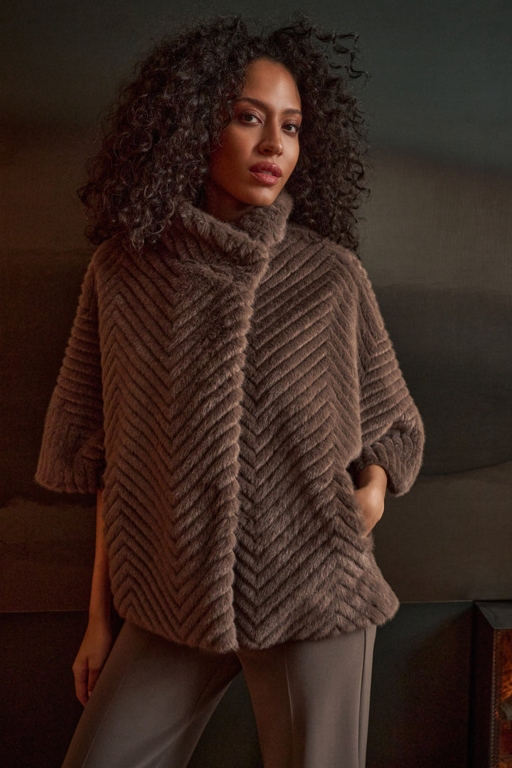 Chevron Faux Fur Cape-Style Jacket Style 263917