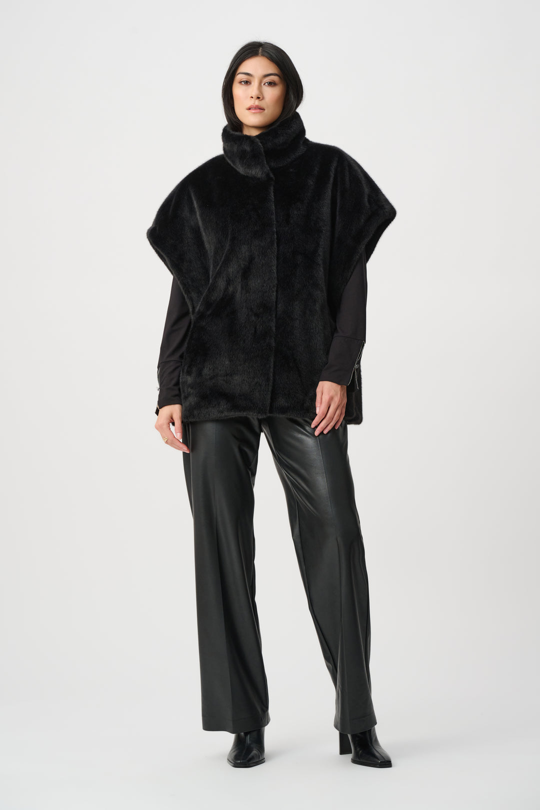 Faux Fur Funnel-Neck Boxy Vest Style 263918