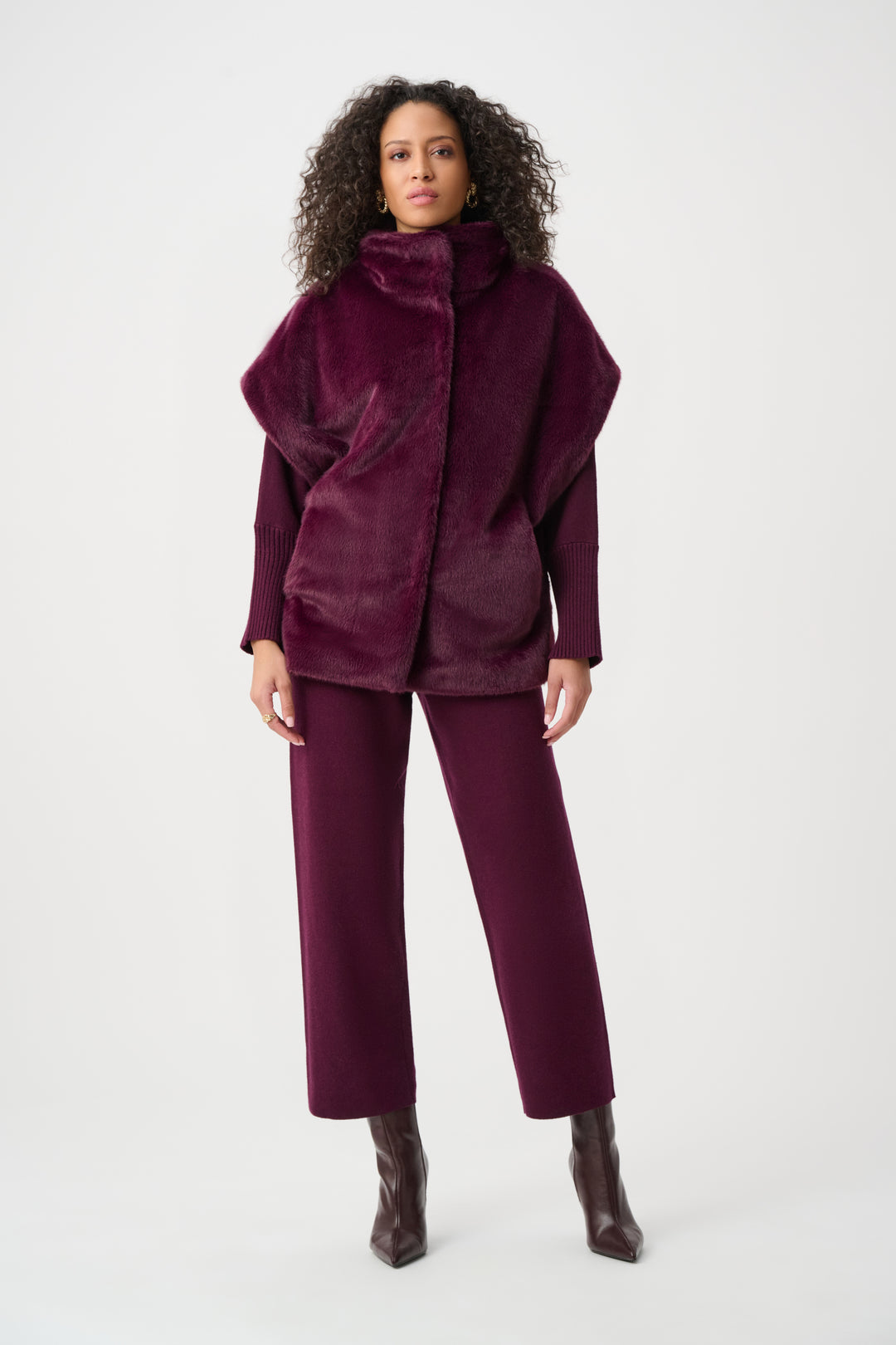 Faux Fur Funnel-Neck Boxy Vest Style 263918