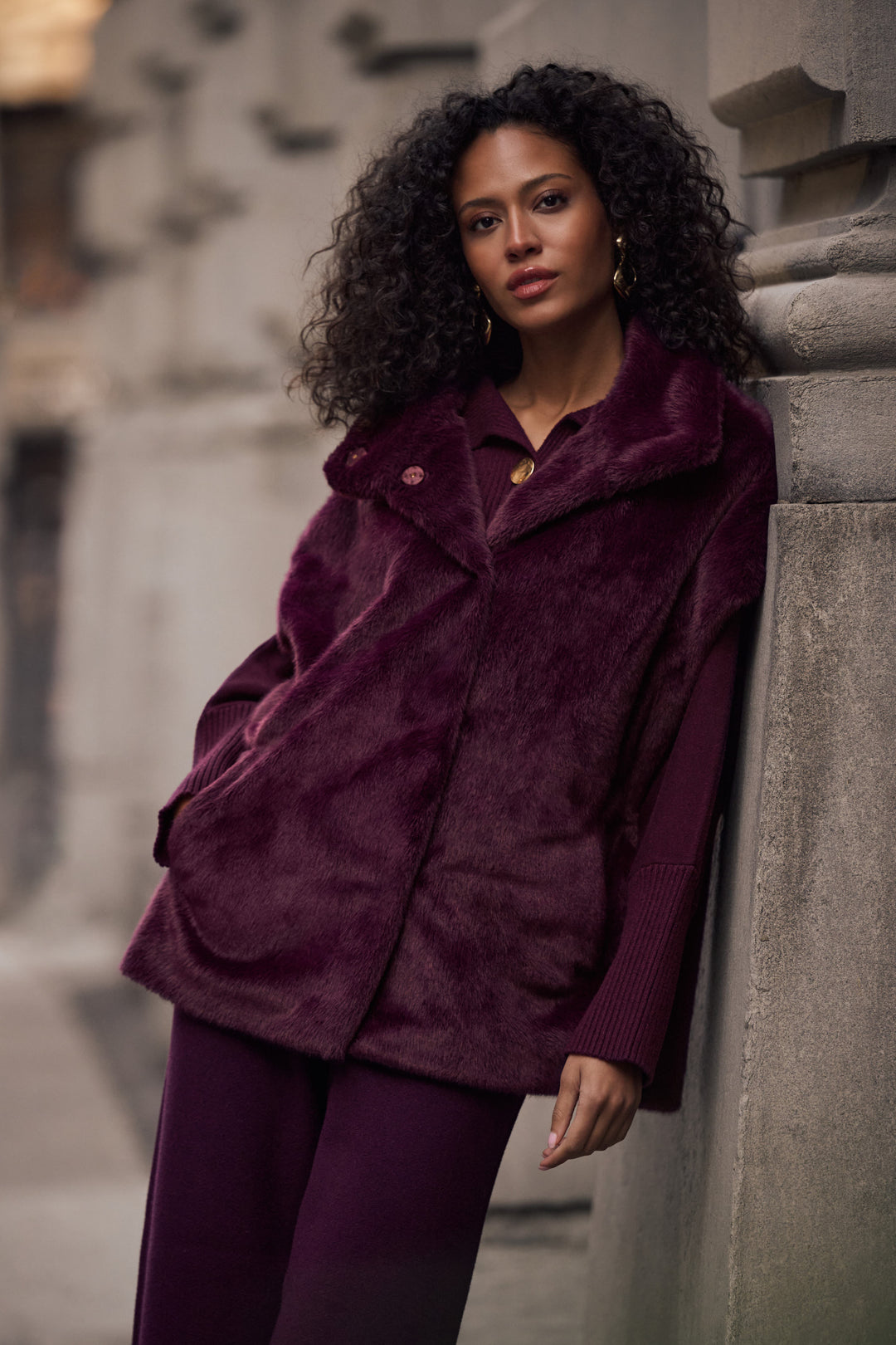Faux Fur Funnel-Neck Boxy Vest Style 263918