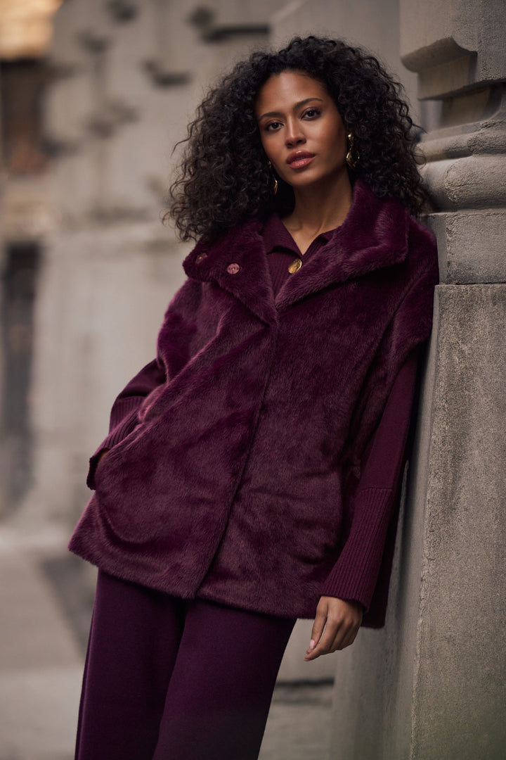Faux Fur Funnel-Neck Boxy Vest Style 263918