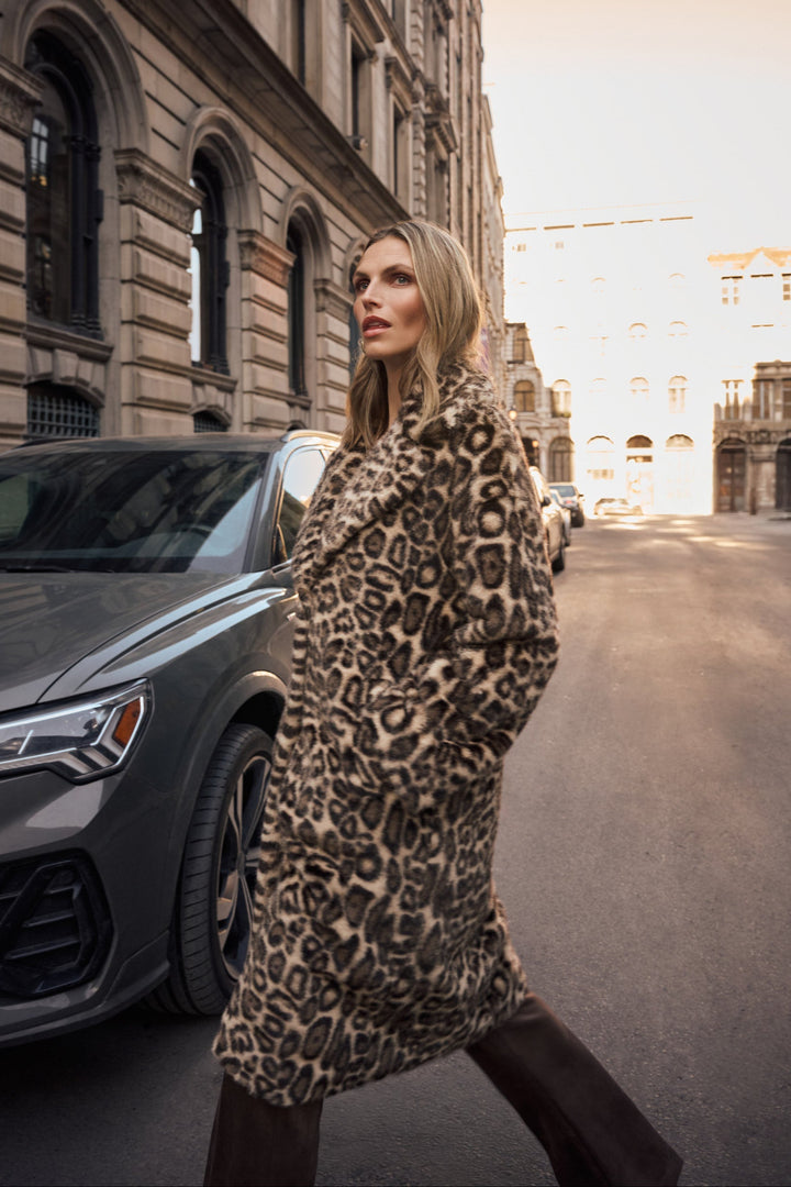 Faux Fur Leopard Print Straight Coat Style 263919