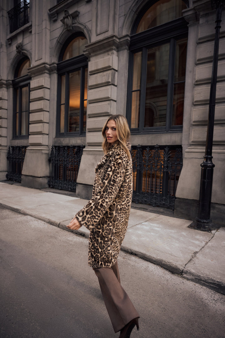 Faux Fur Leopard Print Straight Coat Style 263919
