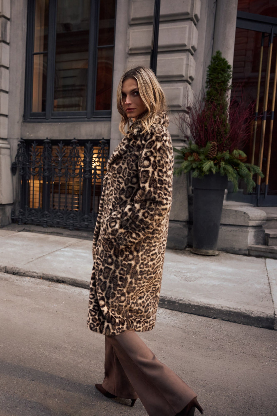 Faux Fur Leopard Print Straight Coat Style 263919