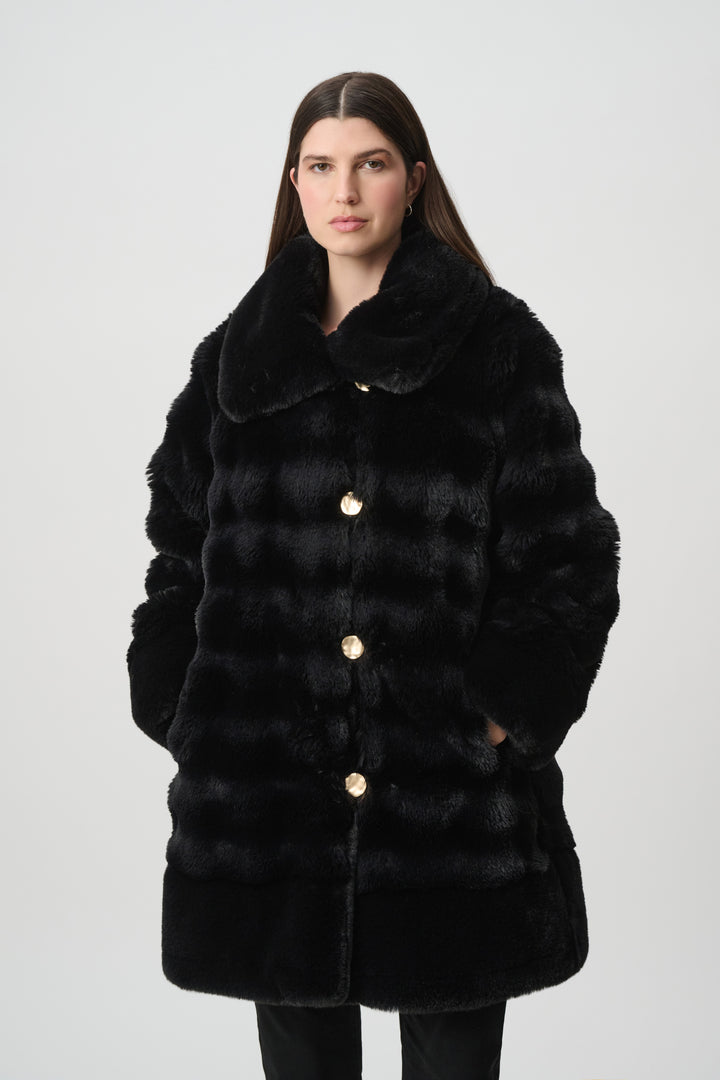 Textured Faux Fur Funnel-Neck Reversible Coat Style 263920