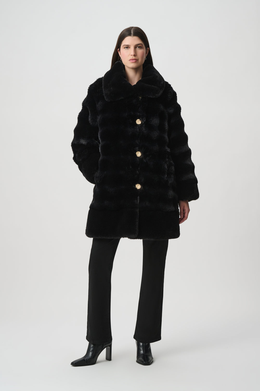 Textured Faux Fur Funnel-Neck Reversible Coat Style 263920