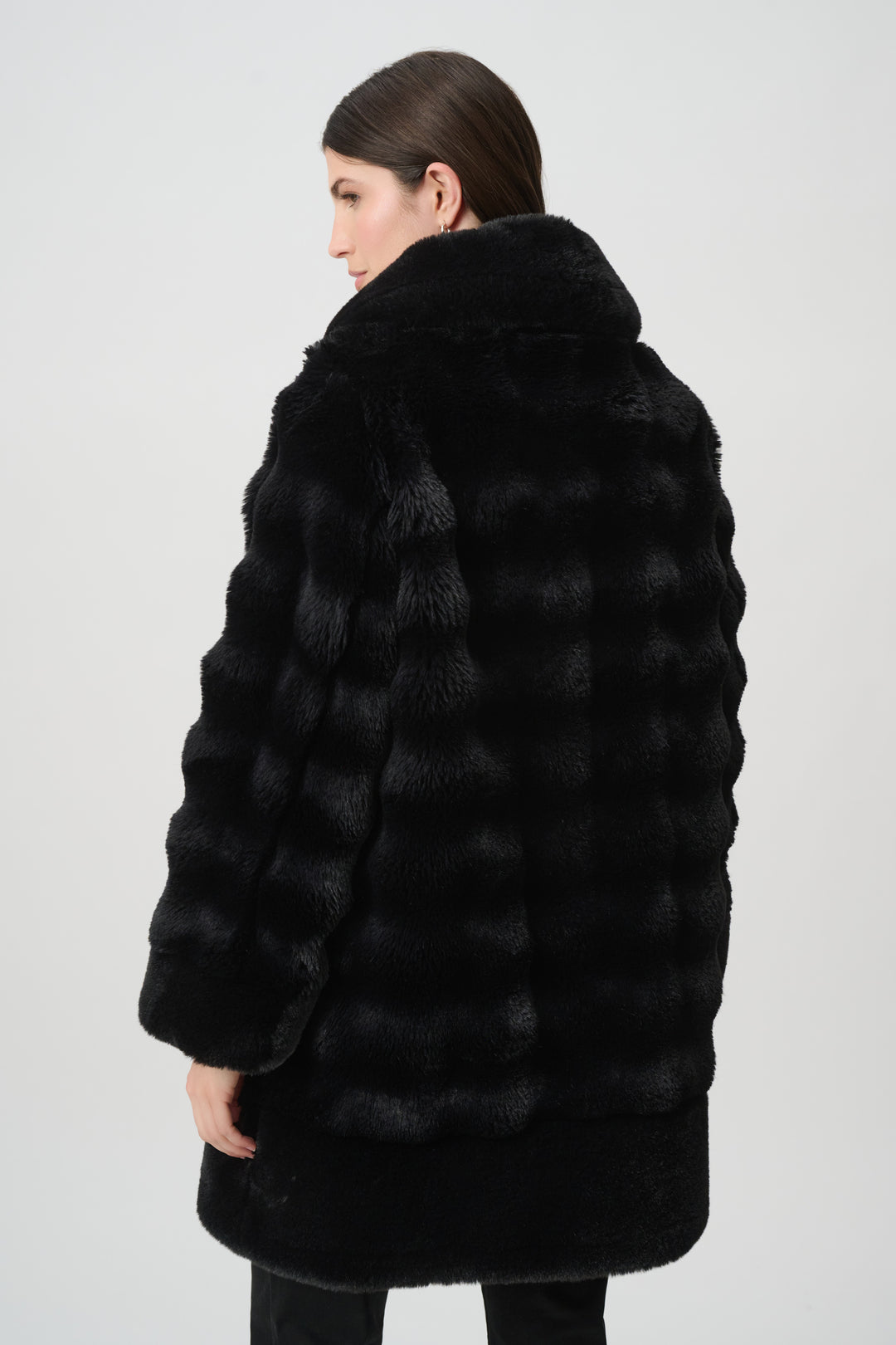 Textured Faux Fur Funnel-Neck Reversible Coat Style 263920