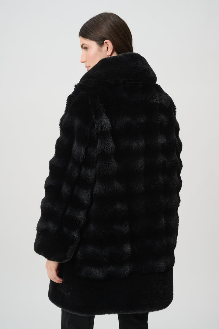 Textured Faux Fur Funnel-Neck Reversible Coat Style 263920