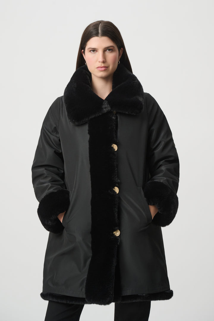 Textured Faux Fur Funnel-Neck Reversible Coat Style 263920