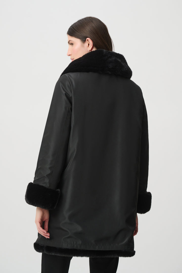 Textured Faux Fur Funnel-Neck Reversible Coat Style 263920