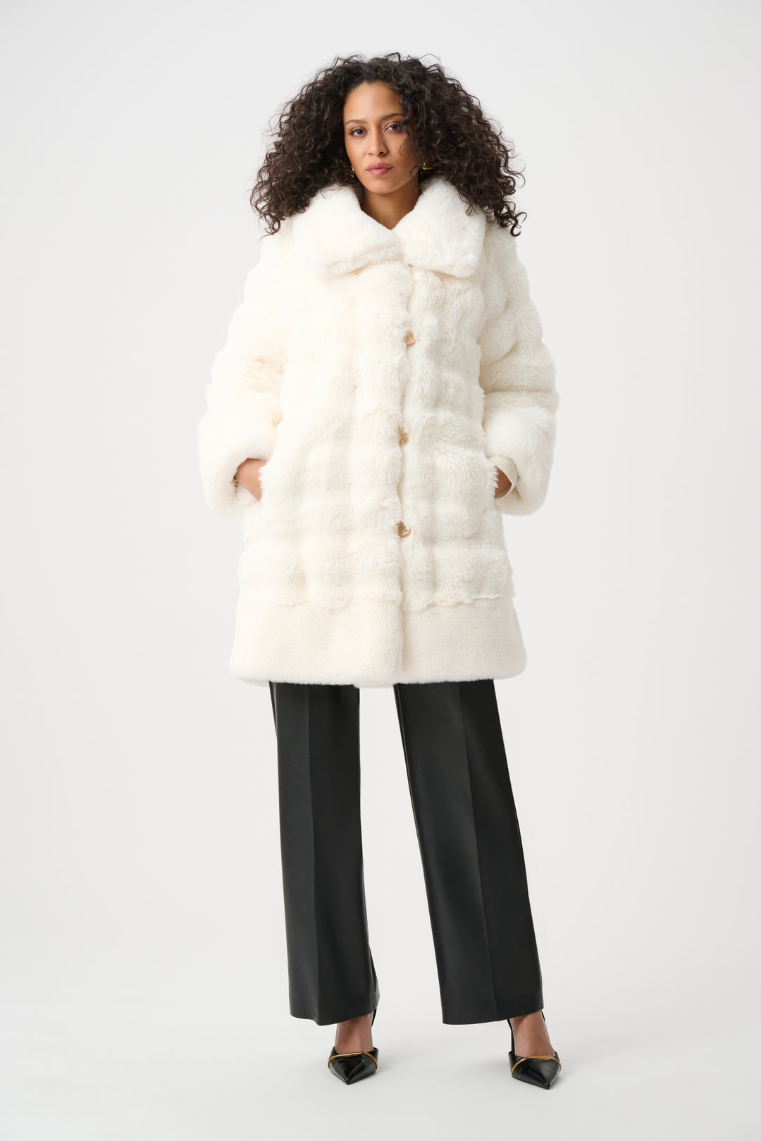 Textured Faux Fur Funnel-Neck Reversible Coat Style 263920