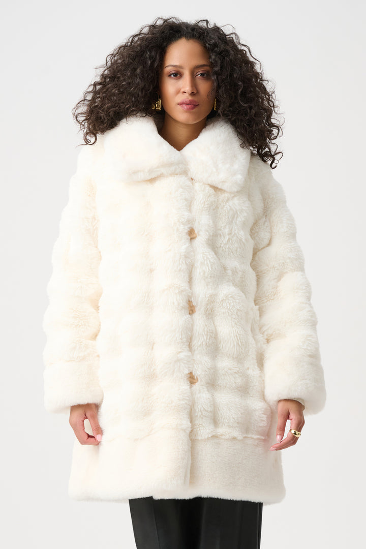 Textured Faux Fur Funnel-Neck Reversible Coat Style 263920