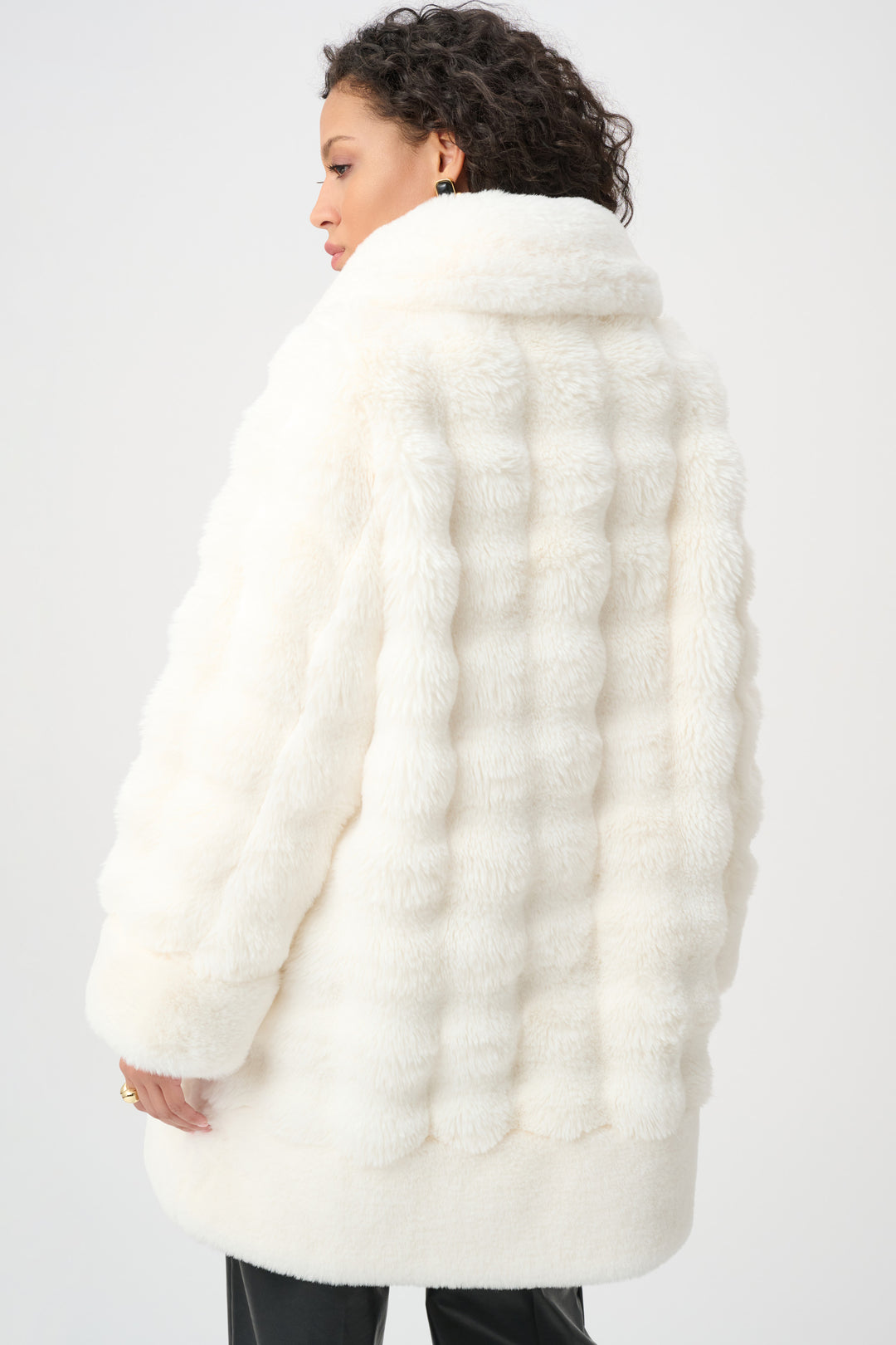Textured Faux Fur Funnel-Neck Reversible Coat Style 263920