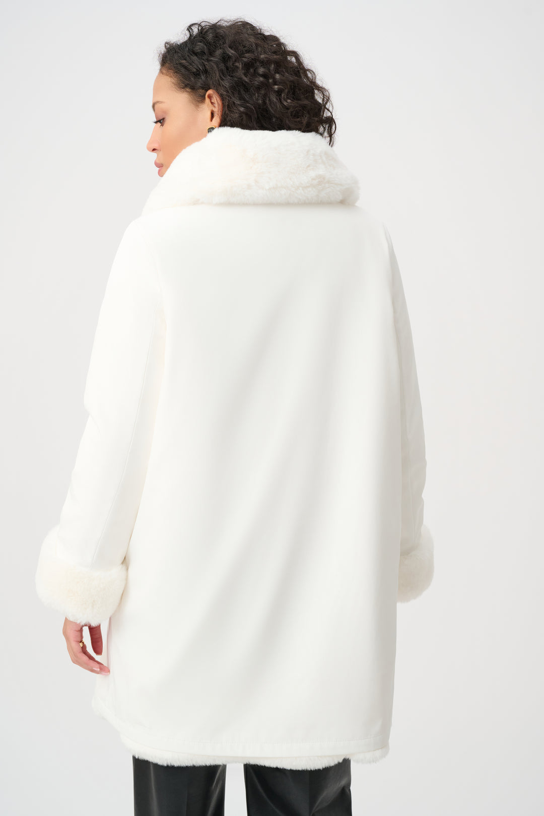 Textured Faux Fur Funnel-Neck Reversible Coat Style 263920