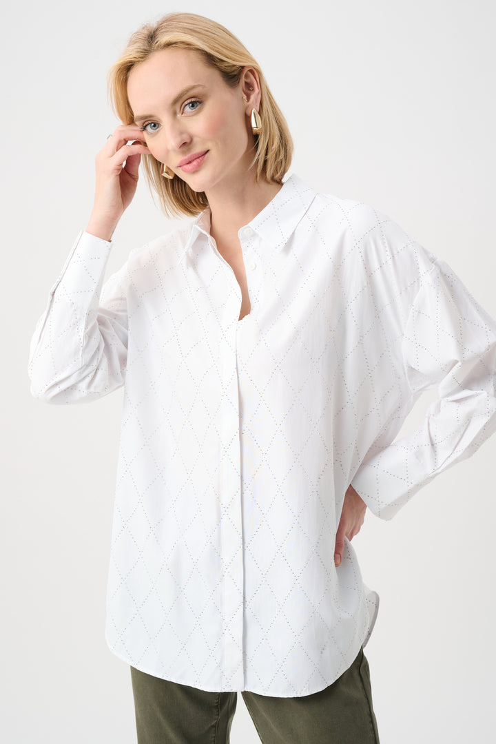 Tencel Boxy Blouse With All-Over Rhinestone Detail Style 263922