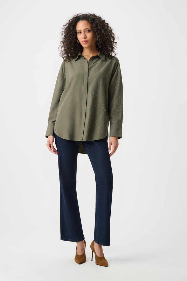 Tencel Boxy Blouse With All-Over Rhinestone Detail Style 263922