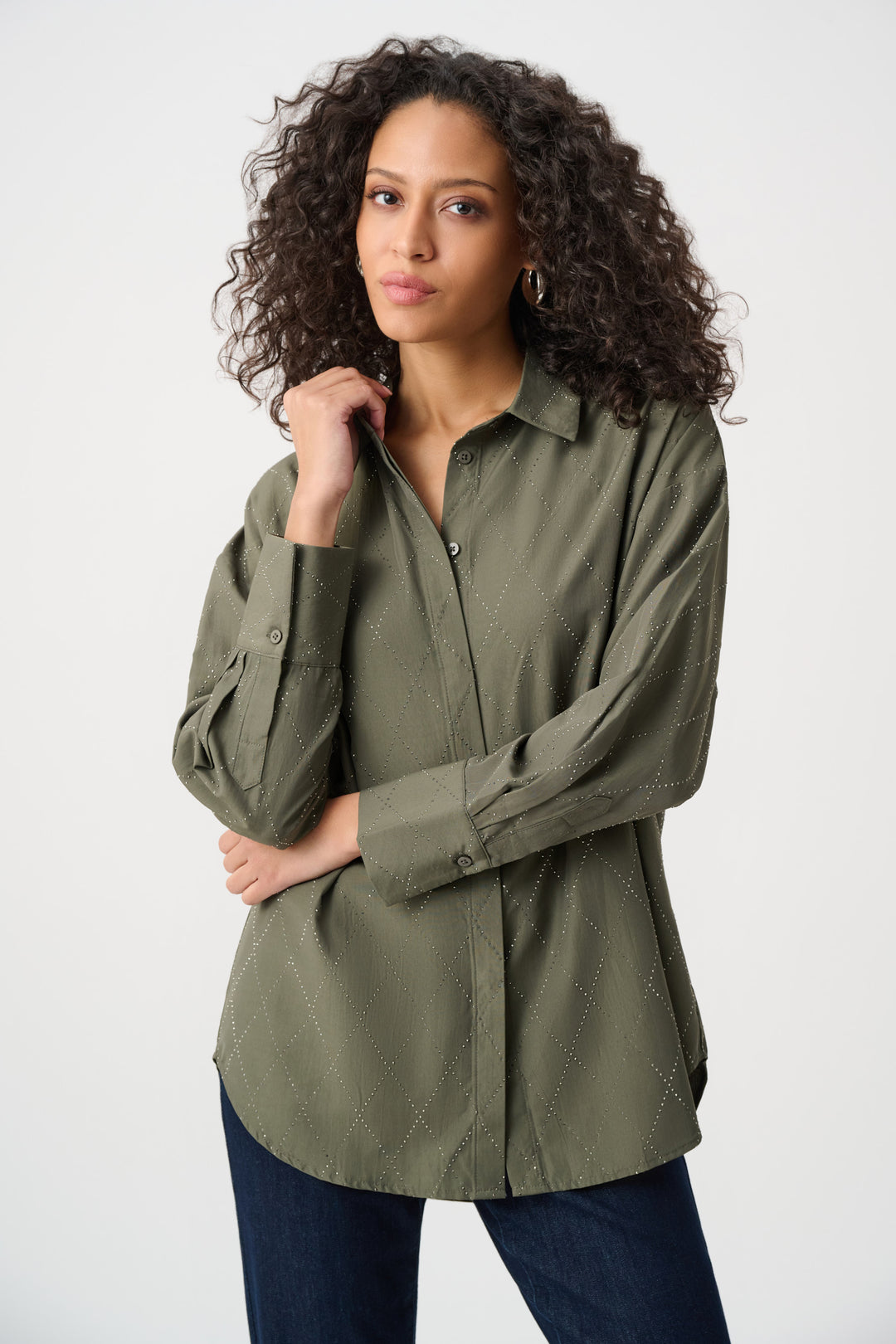 Tencel Boxy Blouse With All-Over Rhinestone Detail Style 263922