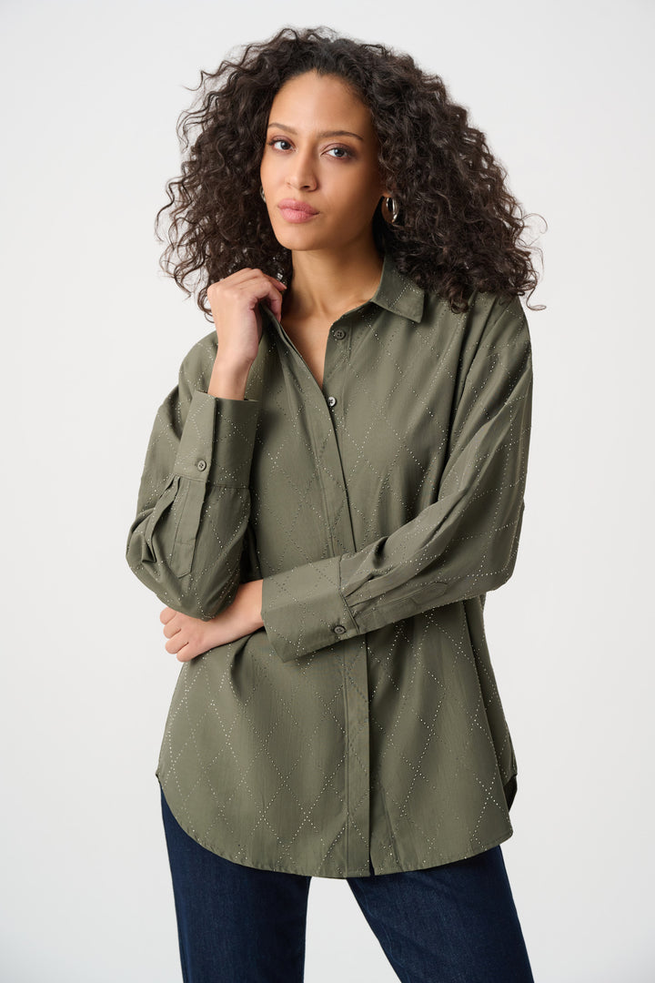 Tencel Boxy Blouse With All-Over Rhinestone Detail Style 263922